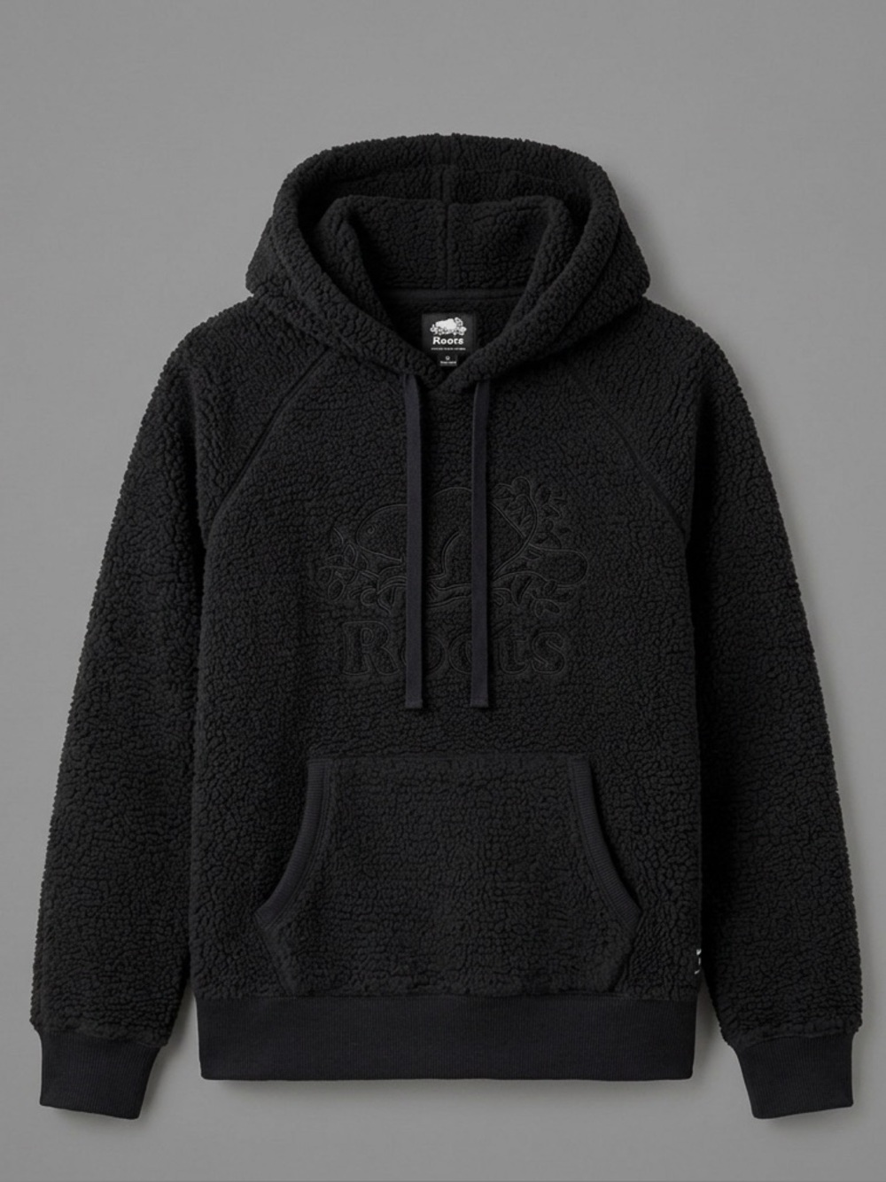 Roots Women's Sherpa Fleece Logo Hoodie - Size Small - Black